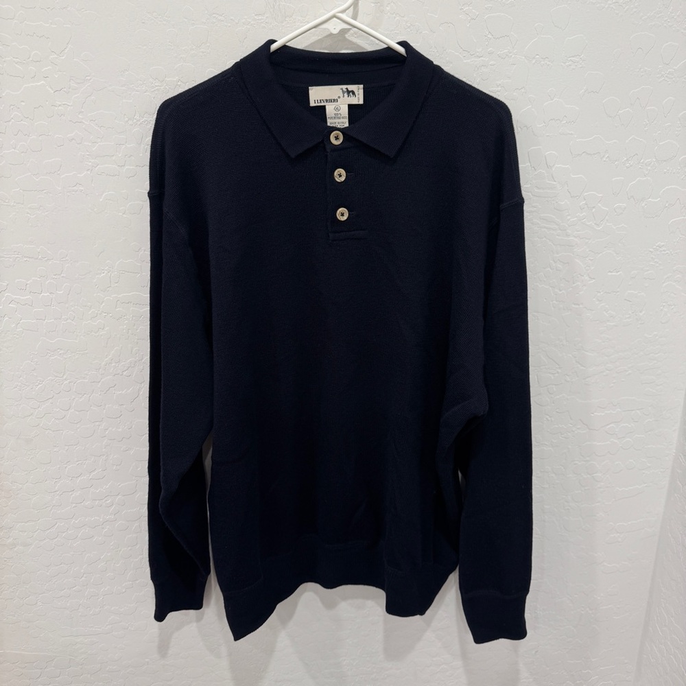 I Levrieri Merino Wool Polo Pullover Sweater Black Men’s XL Quiet Luxury Classic